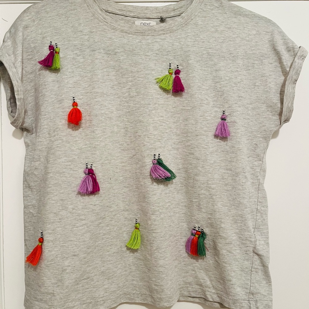 Next Gray Tee with Colorful Tassels